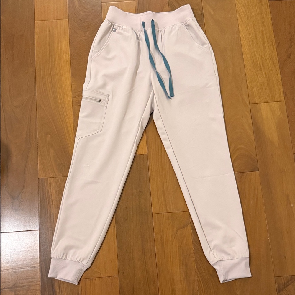 Figs Cream Jogger Pants with Teal Drawstring